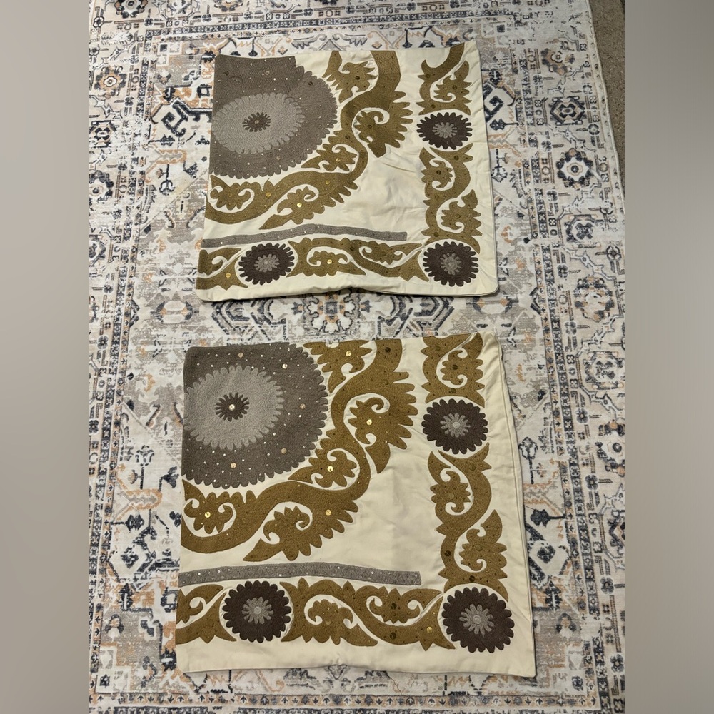 Pottery Barn Brown and Cream Decorative Pillow Covers